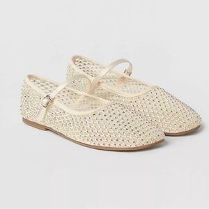 Cream Mesh Mary Jane Flats